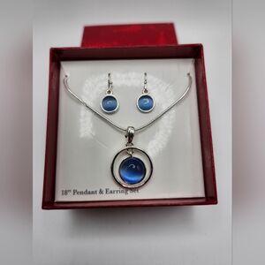 Blue moonstone earrings & Necklace set.  Christmas box. New with tags in box